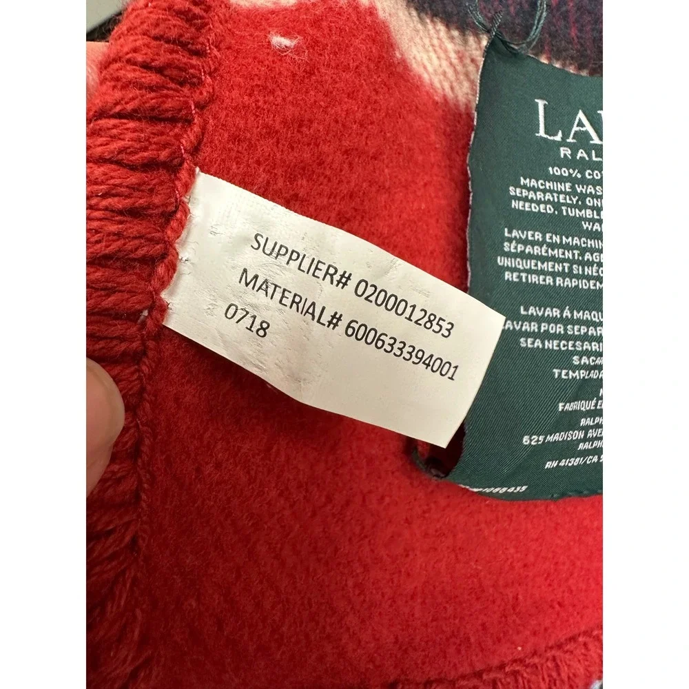 Lauren Ralph Lauren Holiday Plaid Cotton Fleece‎ Throw Blanket Red 57 x 70